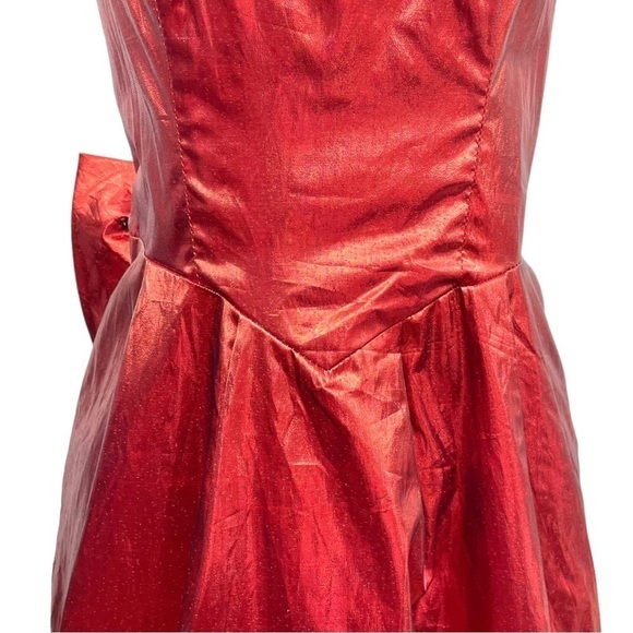 Vintage 80s Collection Red Metallic Strapless Bow Back Frill Back Dress Size 7/8 - Picture 5 of 10